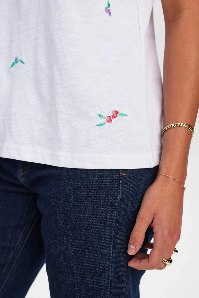 Numph Embroidered Floral T Shirt Multi White