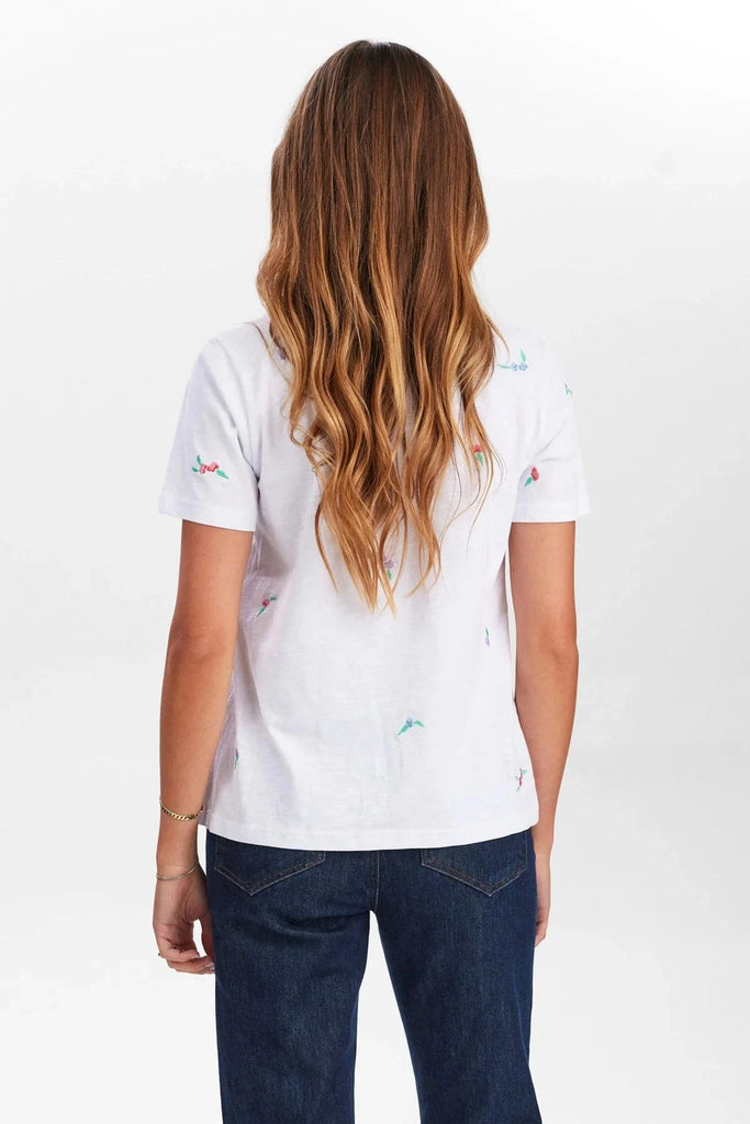 Numph Embroidered Floral T Shirt Multi White