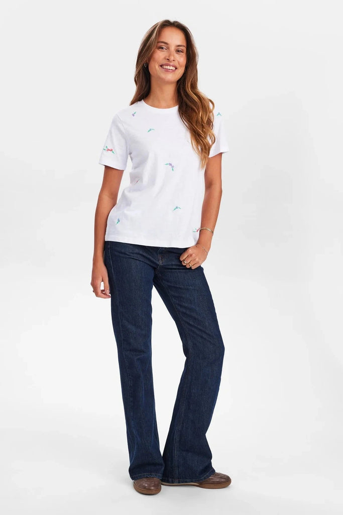 Numph Embroidered Floral T Shirt Multi White