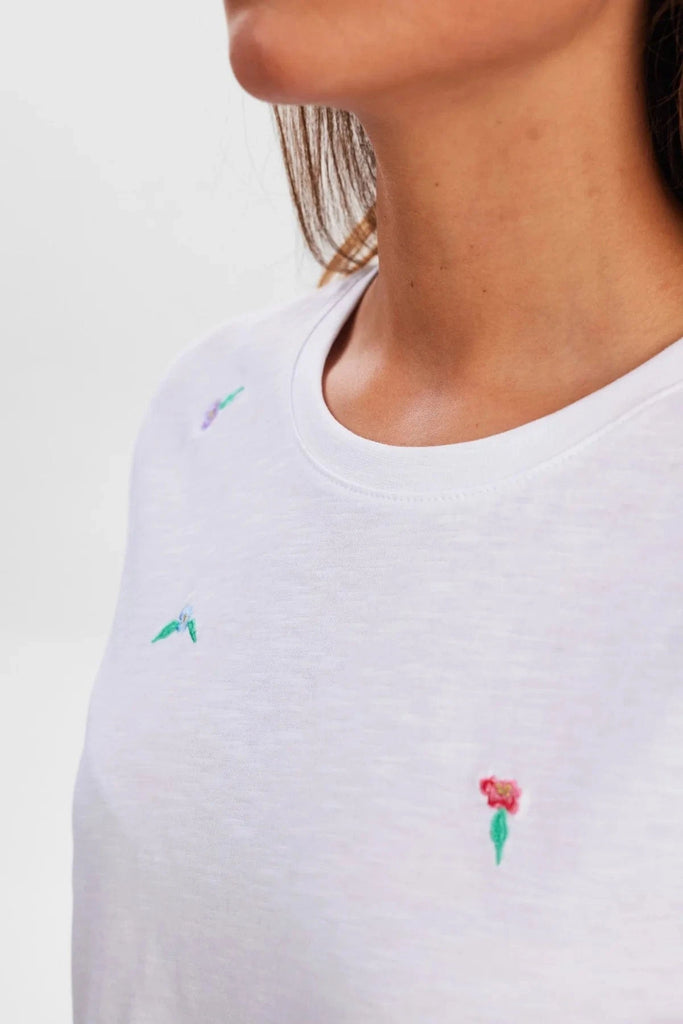 Numph Embroidered Floral T Shirt Multi White