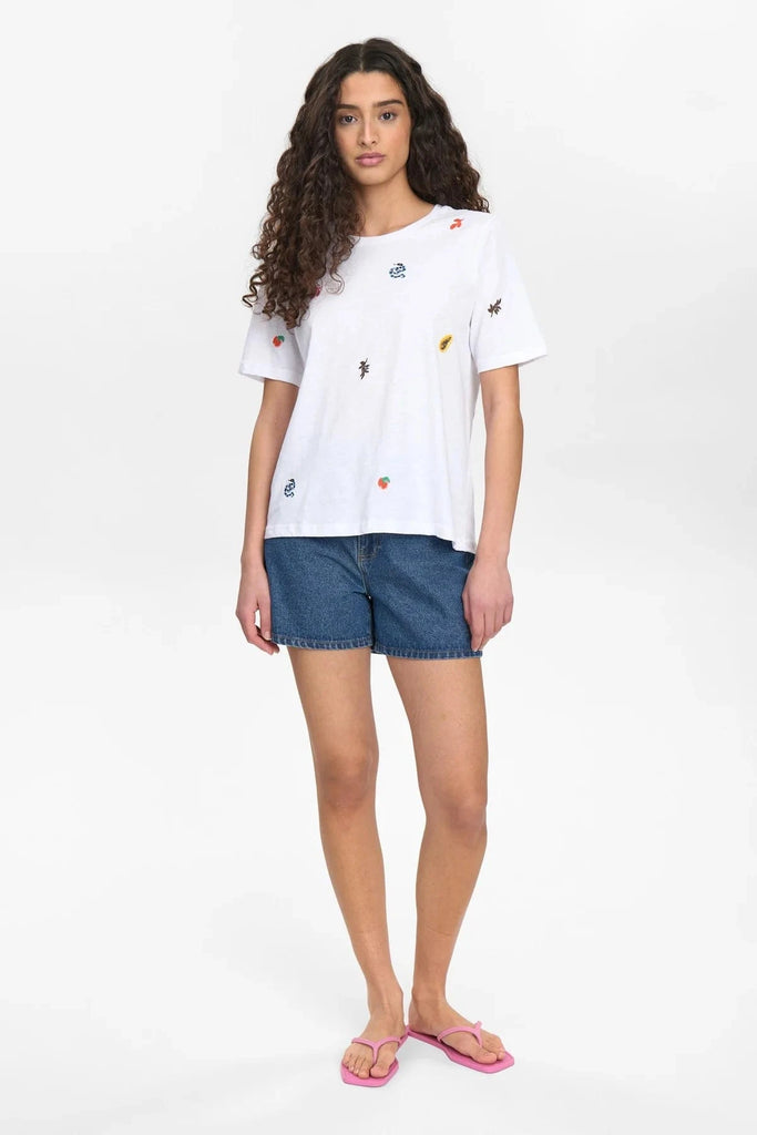 Numph Embroidered T-Shirt Multi White
