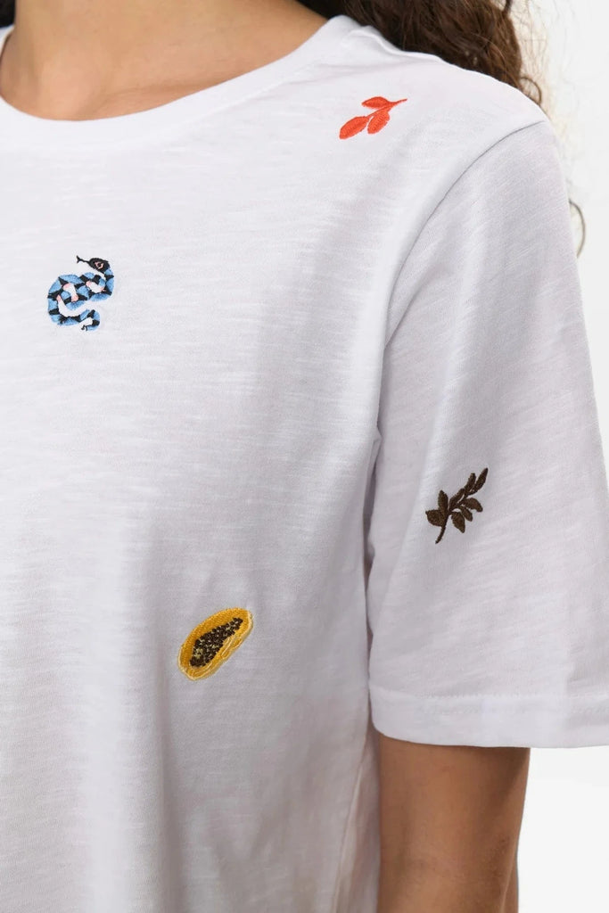 Numph Embroidered T-Shirt Multi White