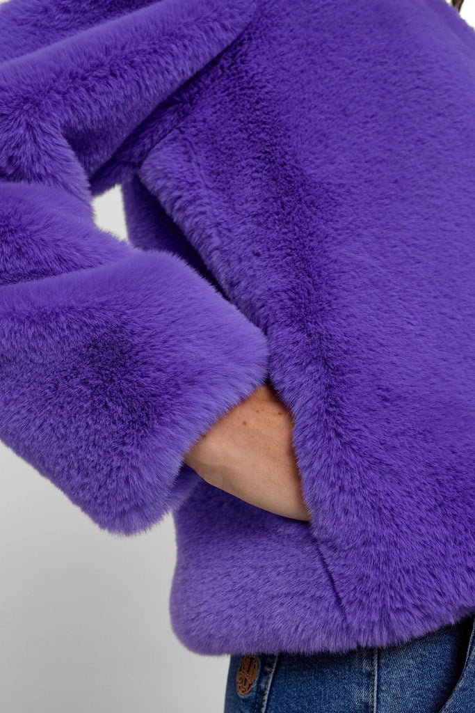 Numph Faux Fur Short Coat Purple