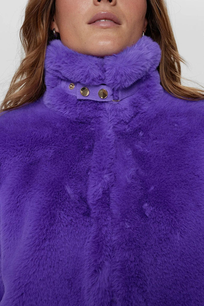 Numph Faux Fur Short Coat Purple