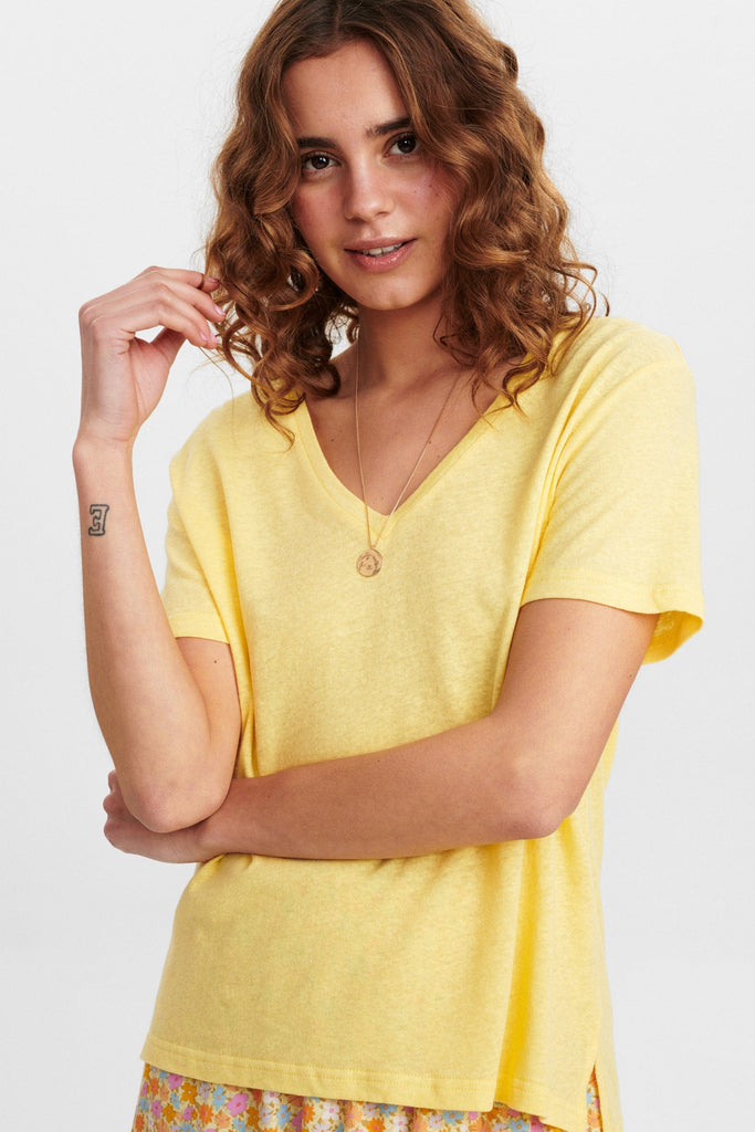 Numph Linen Blend T Shirt Yellow