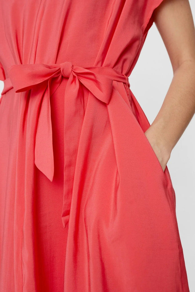 Numph Relaxed V Neck Dress Coral Pink