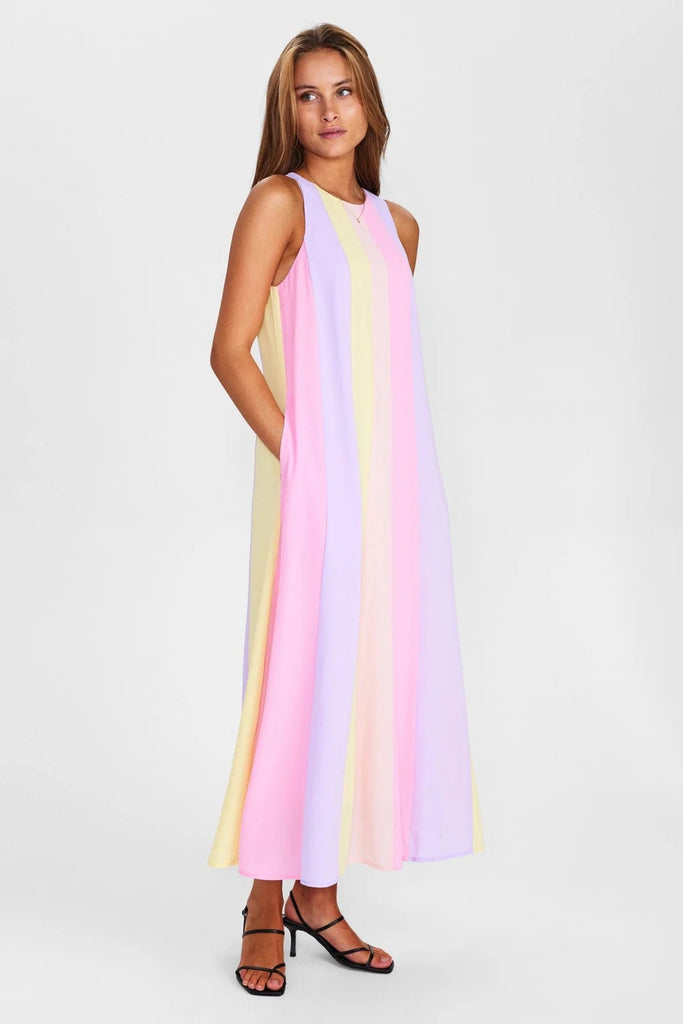 Numph Stripe Maxi Dress Lilac Yellow Pink