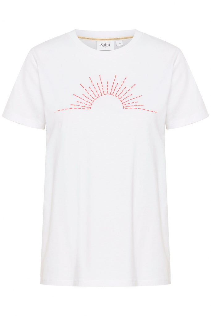 Saint Tropez Embroidered Sunset Tee White Orange