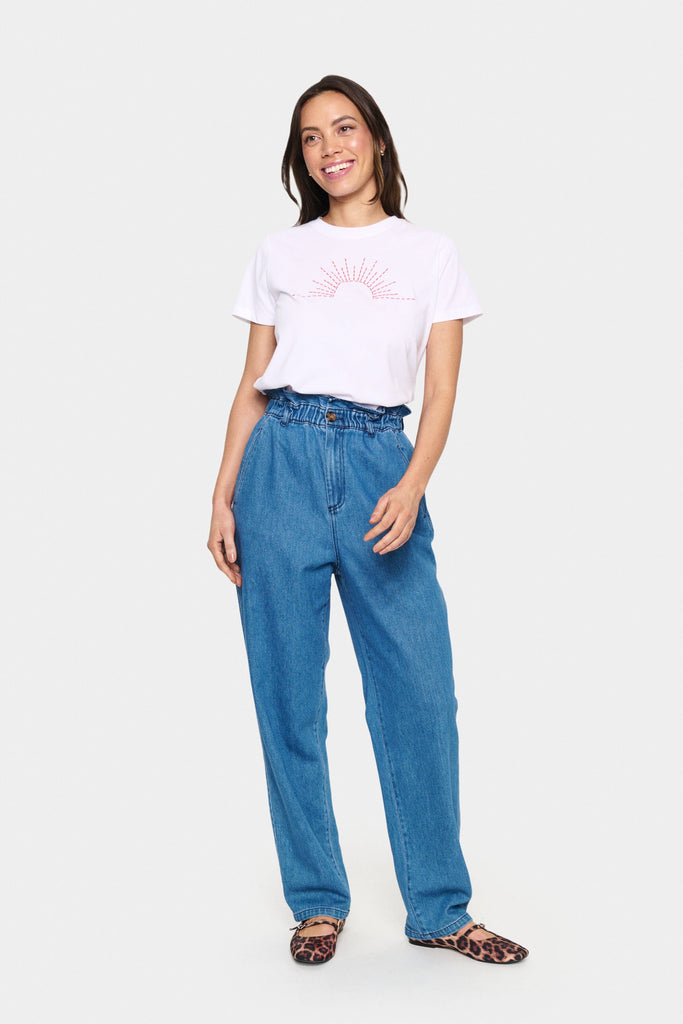 Saint Tropez Embroidered Sunset Tee White Orange