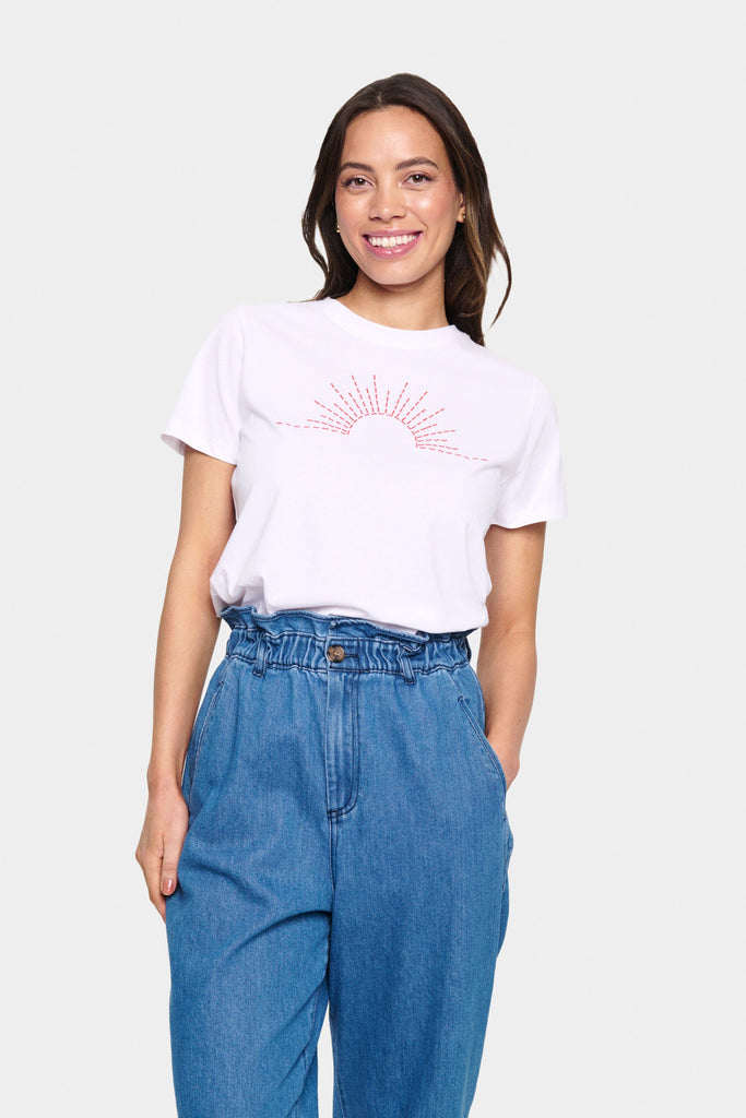 Saint Tropez Embroidered Sunset Tee White Orange