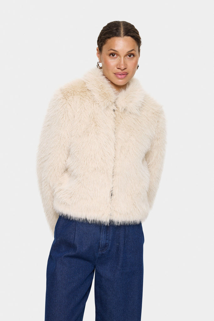 Saint Tropez Faux Fur Short Coat Cream