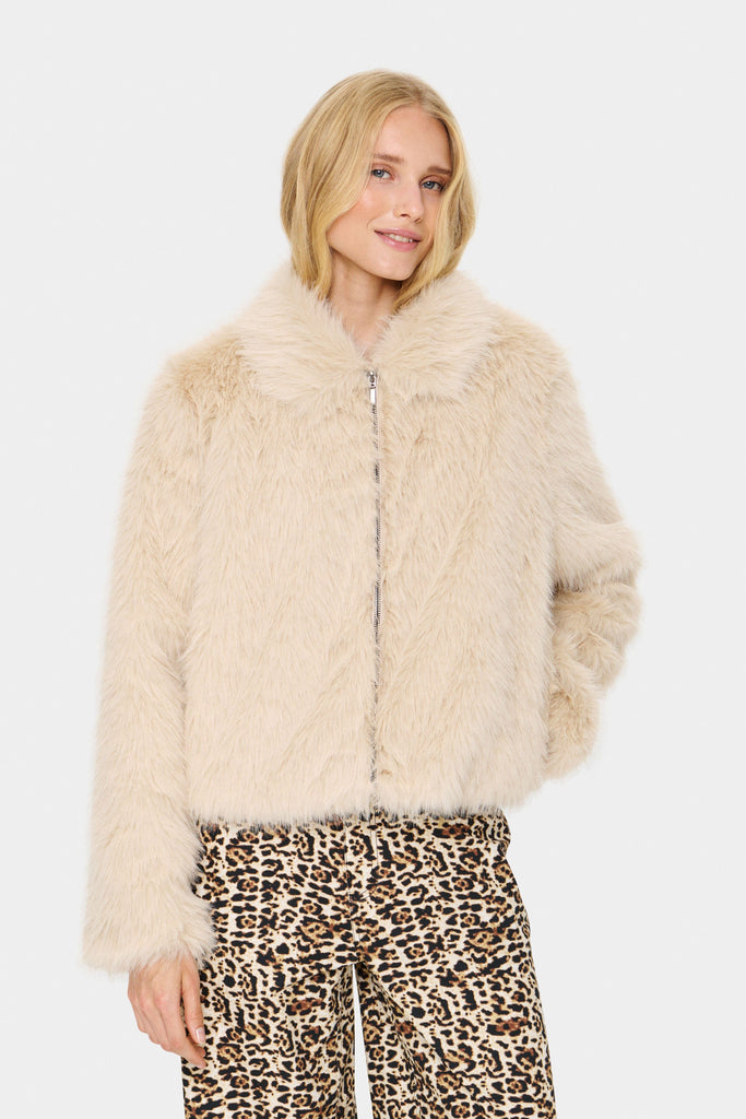 Saint Tropez Faux Fur Short Coat Cream