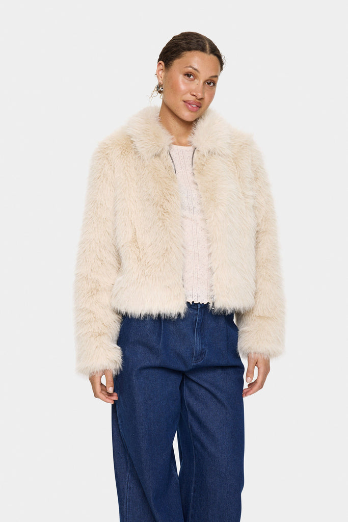 Saint Tropez Faux Fur Short Coat Cream