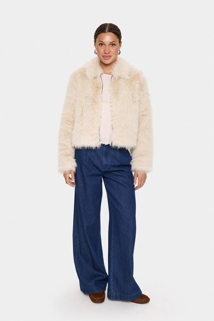 Saint Tropez Faux Fur Short Coat Cream