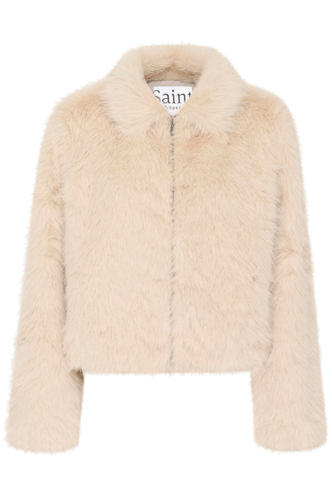 Saint Tropez Faux Fur Short Coat Cream
