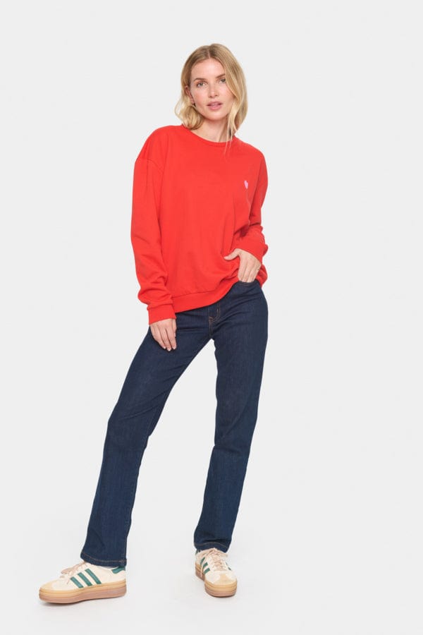 Saint Tropez Heart Cotton Blend Sweatshirt Red