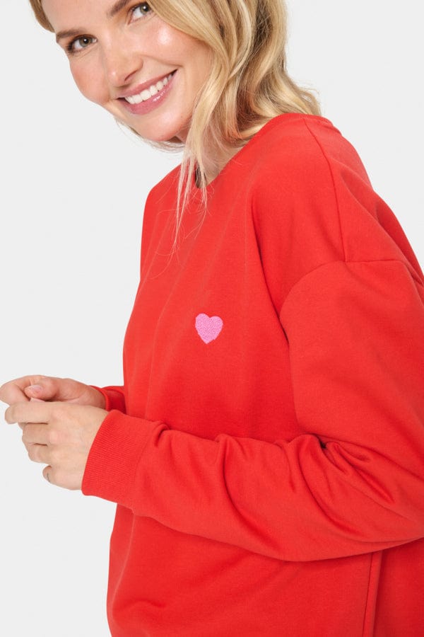 Saint Tropez Heart Cotton Blend Sweatshirt Red