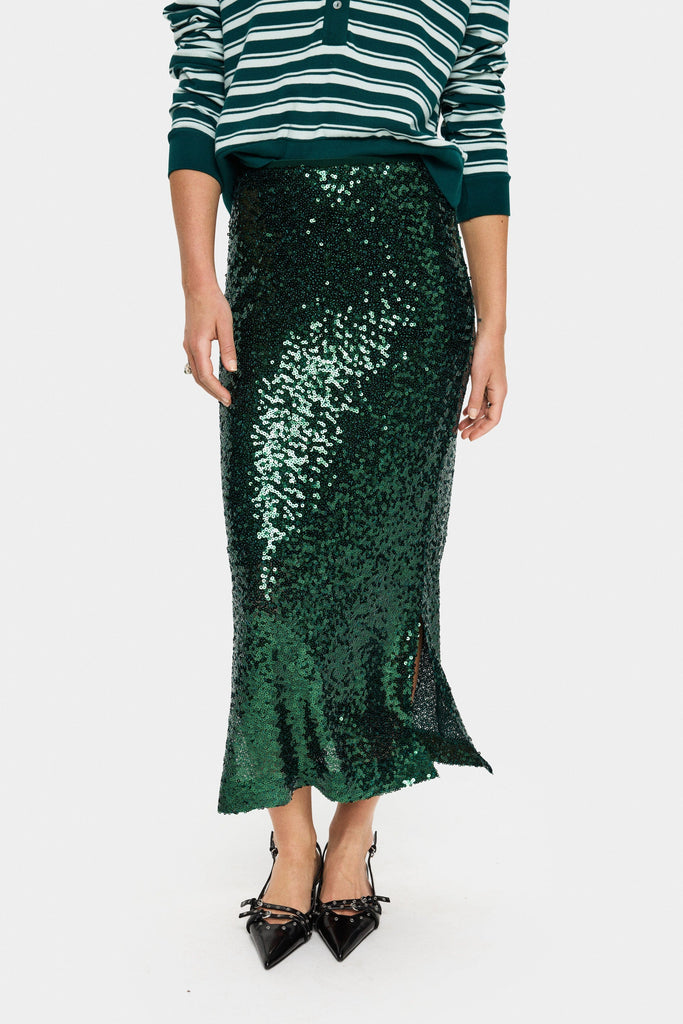 Saint Tropez Sequin Midi Skirt Green