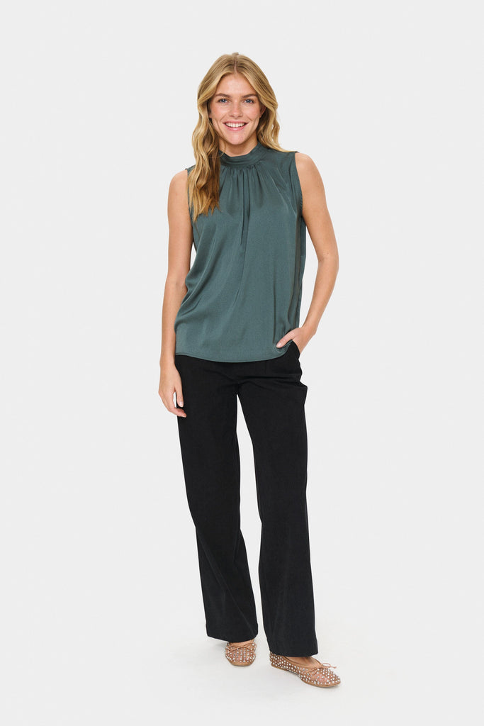 Saint Tropez Sleeveless Silky Blouse Green