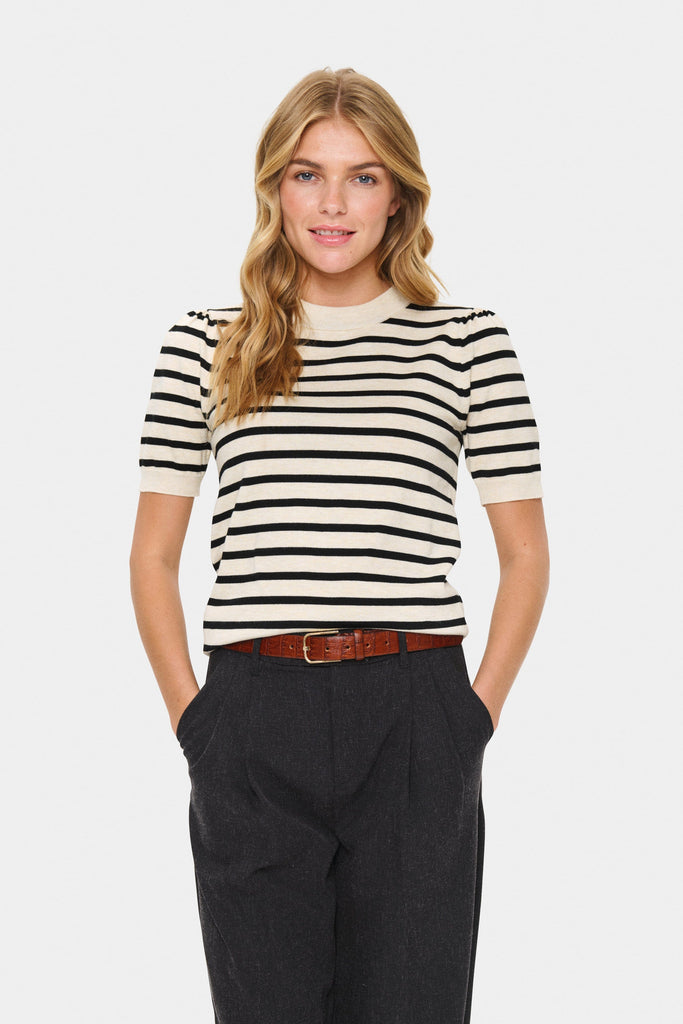 Saint Tropez Stripe Fine Knit Black Oatmeal