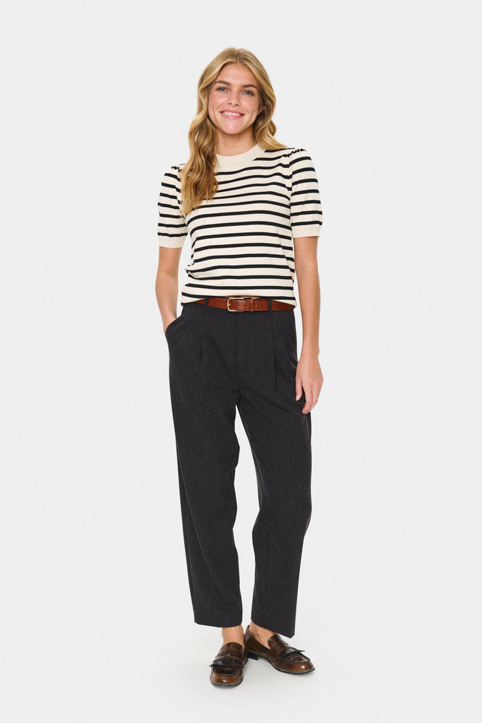 Saint Tropez Stripe Fine Knit Black Oatmeal