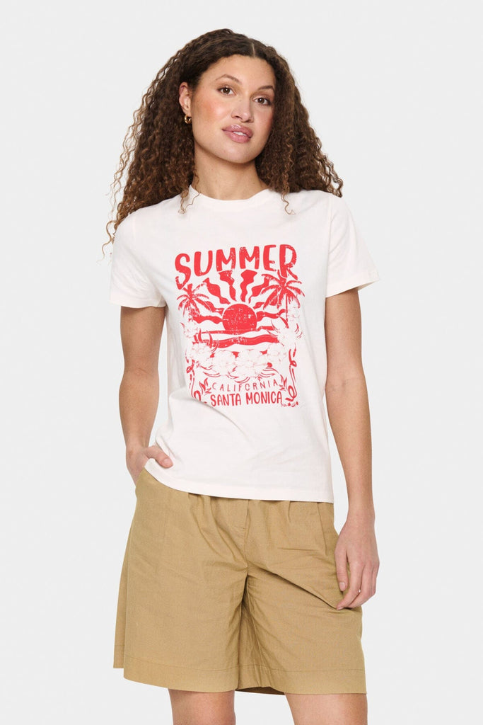 Saint Tropez Summer Slogan T Shirt Ivory Red
