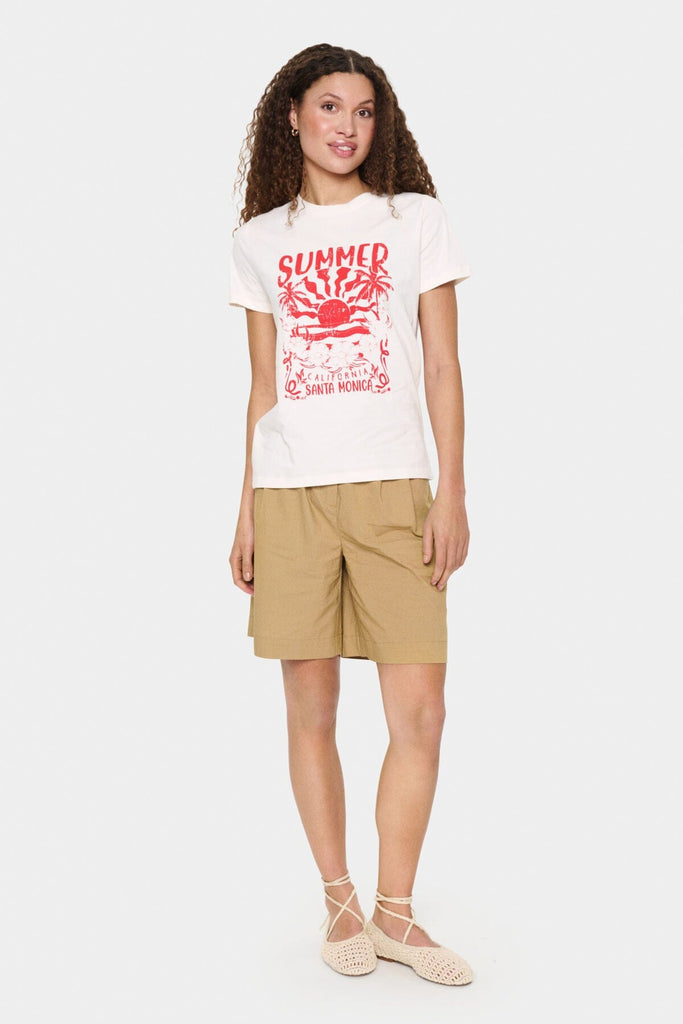 Saint Tropez Summer Slogan T Shirt Ivory Red