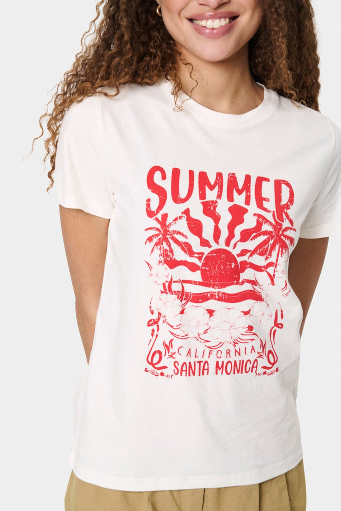 Saint Tropez Summer Slogan T Shirt Ivory Red