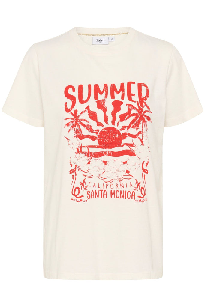 Saint Tropez Summer Slogan T Shirt Ivory Red