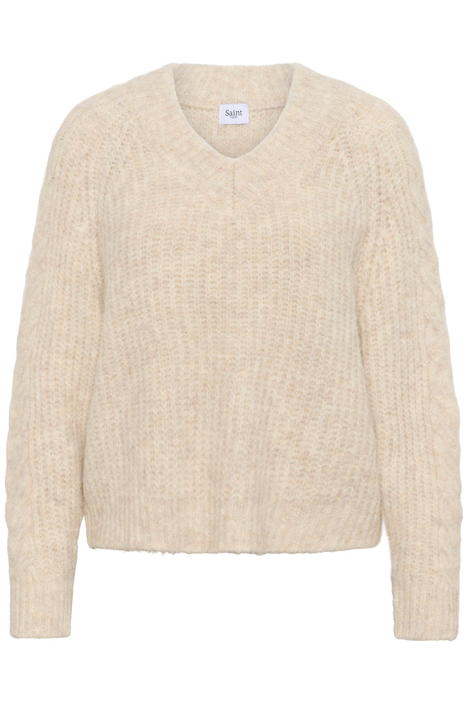 Saint Tropez V Neck  Chunky Jumper Beige Melange XS