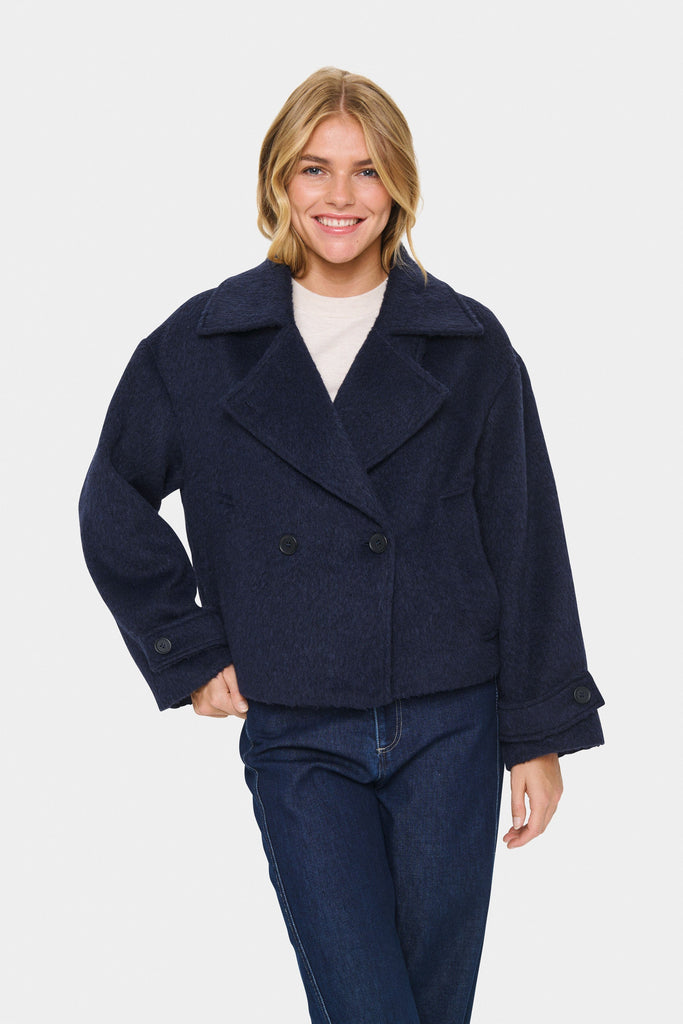 Saint Tropez Wool Blend Short Coat Navy