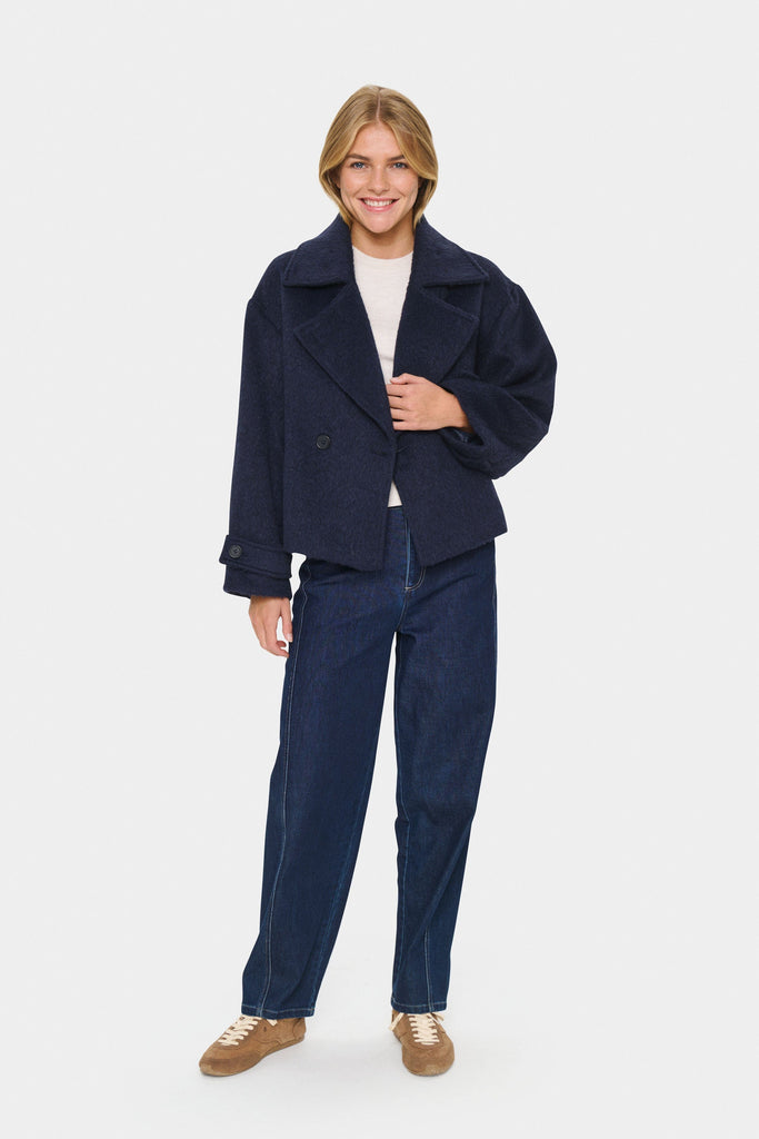 Saint Tropez Wool Blend Short Coat Navy