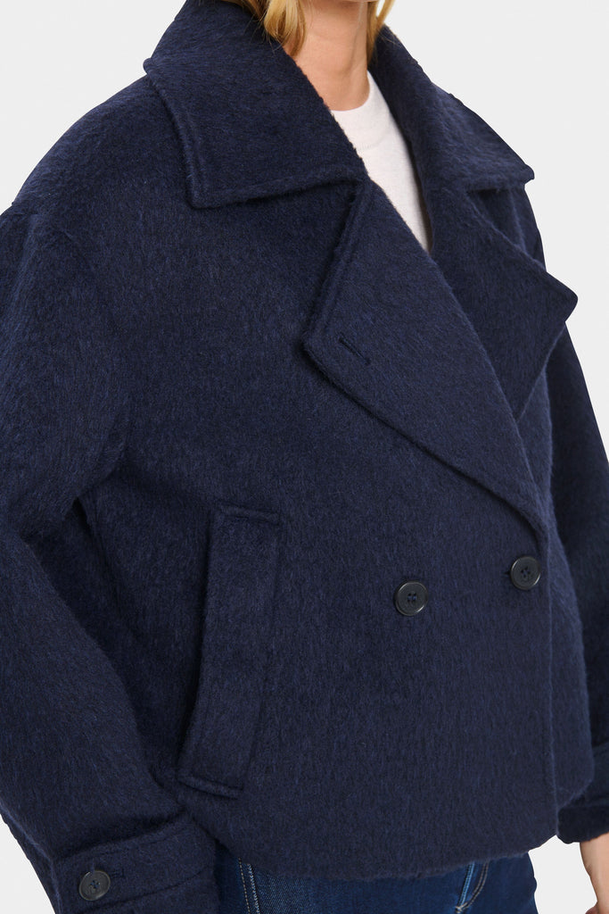 Saint Tropez Wool Blend Short Coat Navy