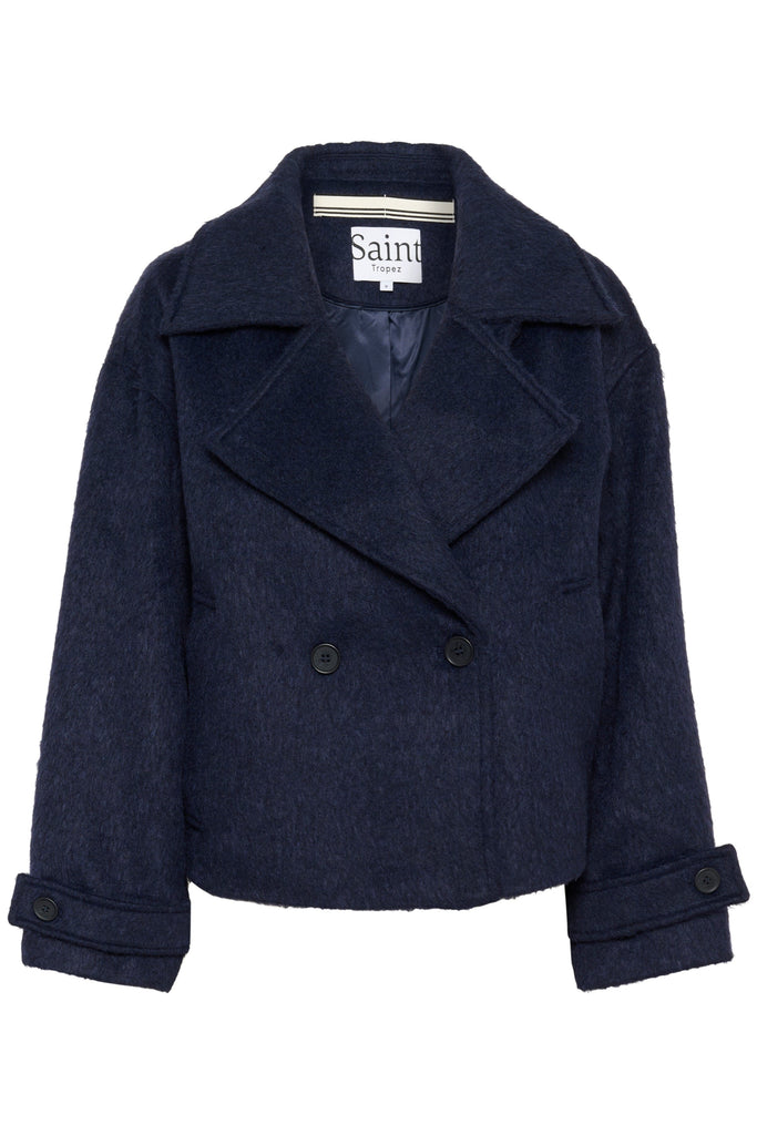 Saint Tropez Wool Blend Short Coat Navy