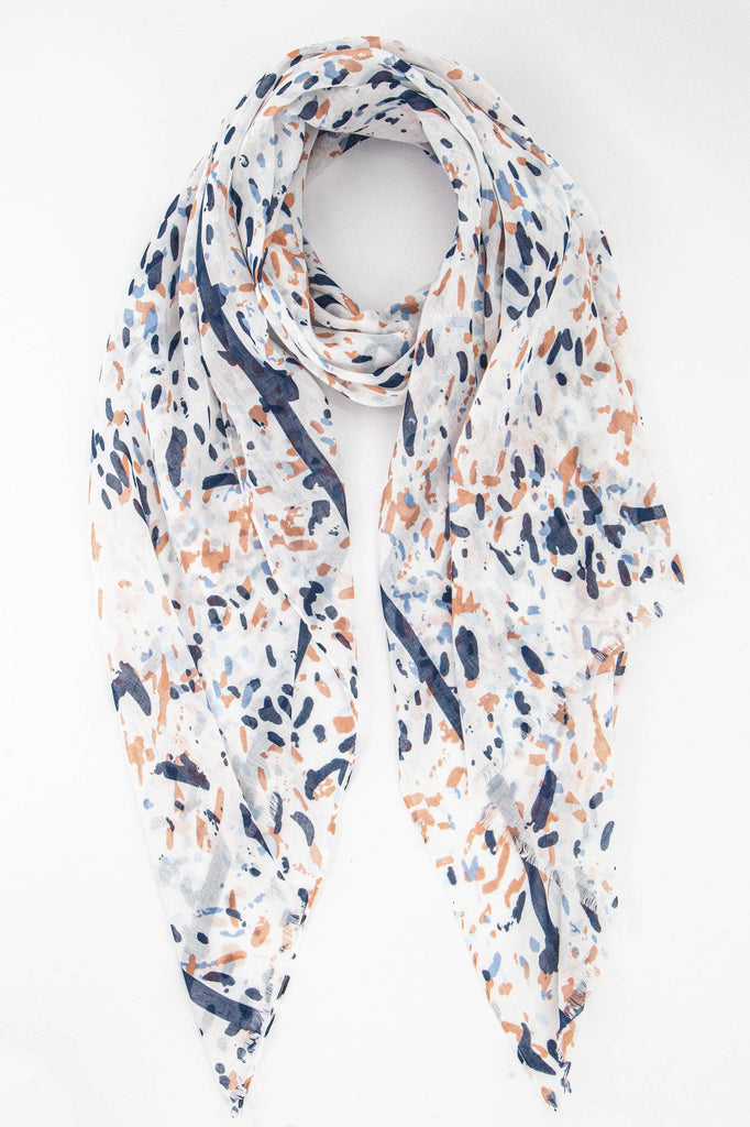 Sarta - Abstract Animal Spot Scarf with Border in Cream & Navy Blue - One-size One-size