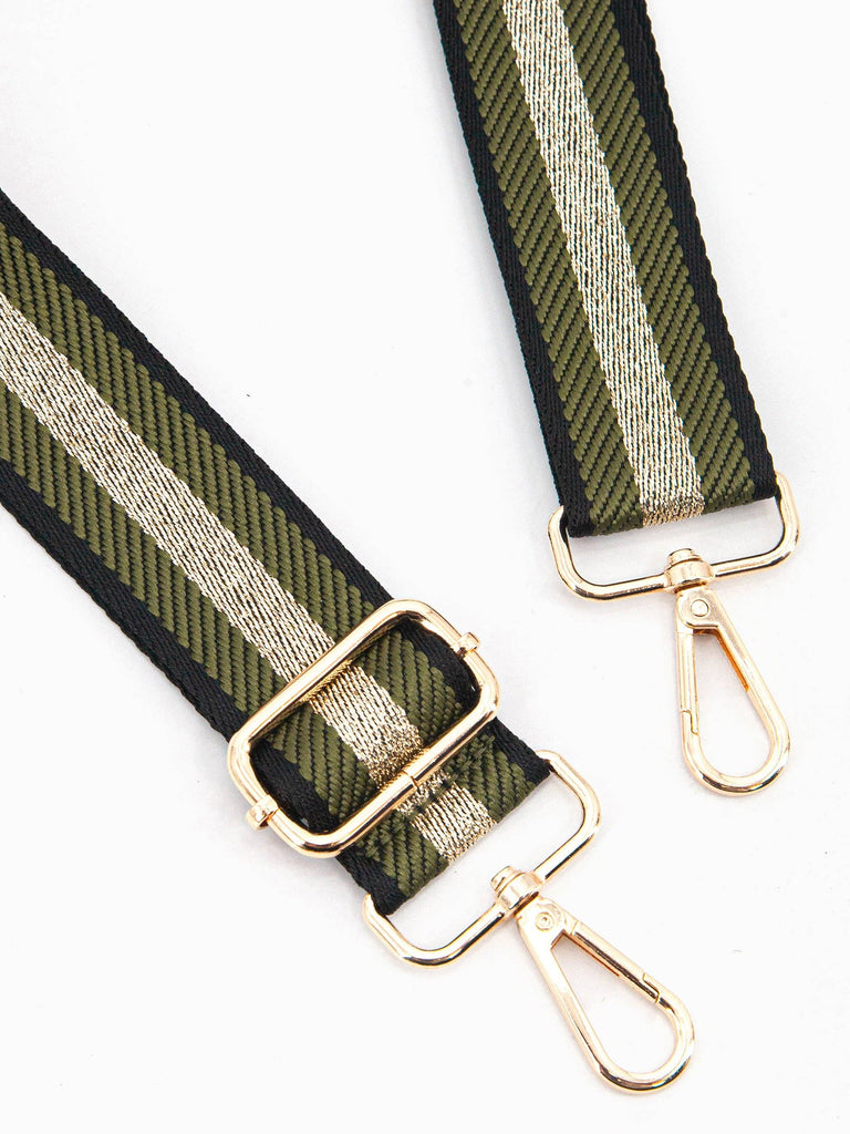 Sarta Accessories - Cailean Woven Bag Strap - Khaki/Gold, Glitter Stripe One-size