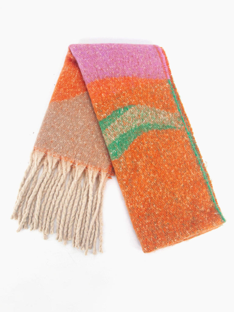 Sarta Accessories - Camden Heavyweight Scarf - Orange/Green, Wave Colour Block One-size