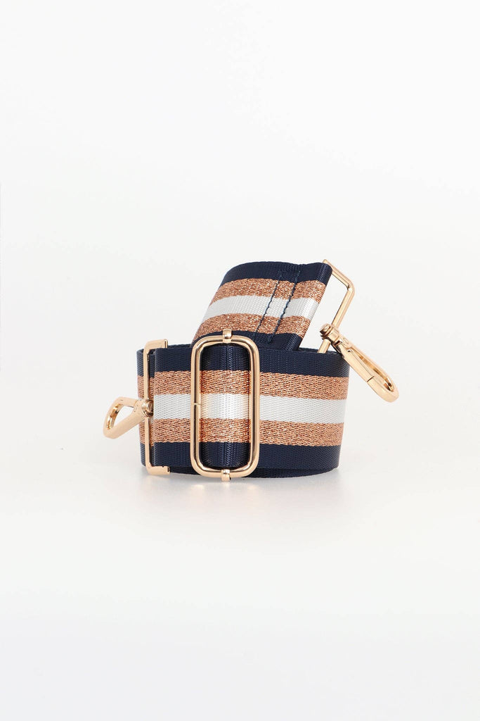 Sarta - Denim Blue Gold Glitter Stripe Bag Strap