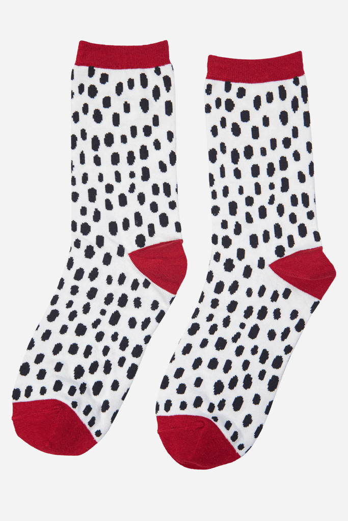 Sock Talk - Women's Bamboo Ankle Socks Black White Dalmatian Spots Print