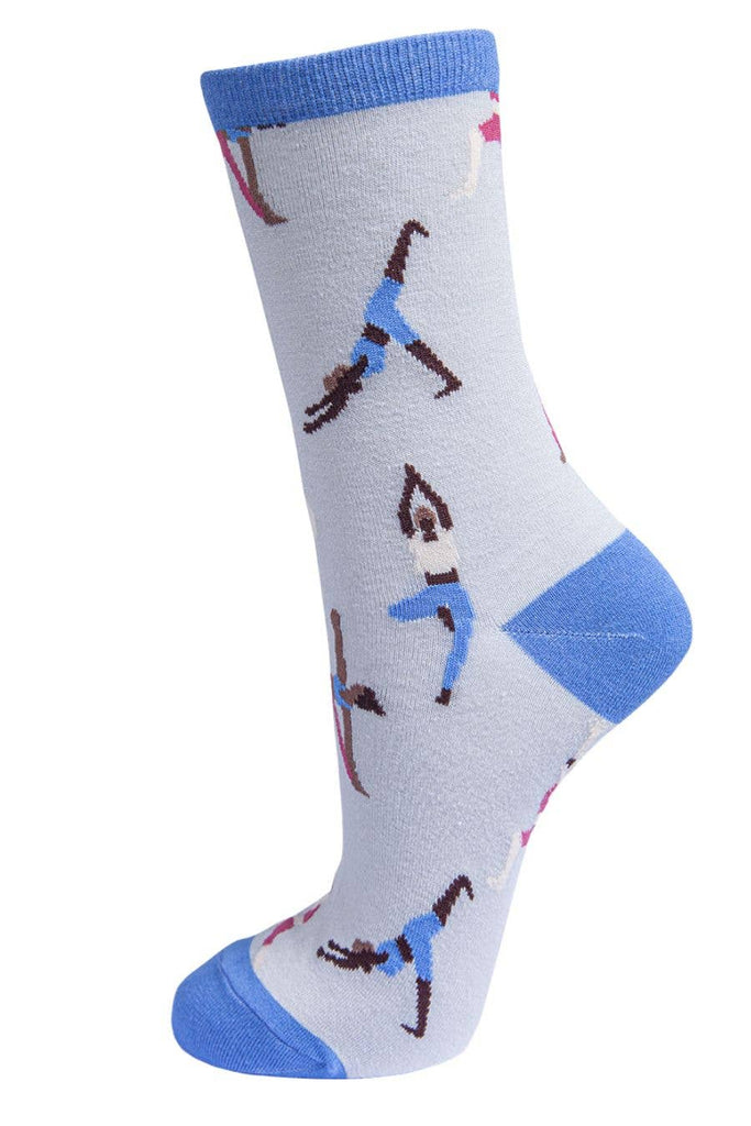 Sock Talk - Womens Bamboo Yoga Socks Novelty Ankle Socks Grey Blue