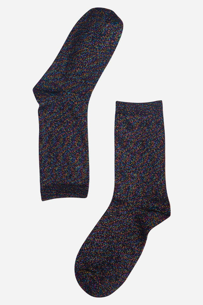 Sock Talk - Womens Black Glitter Socks Rainbow Sparkly Ankle Socks