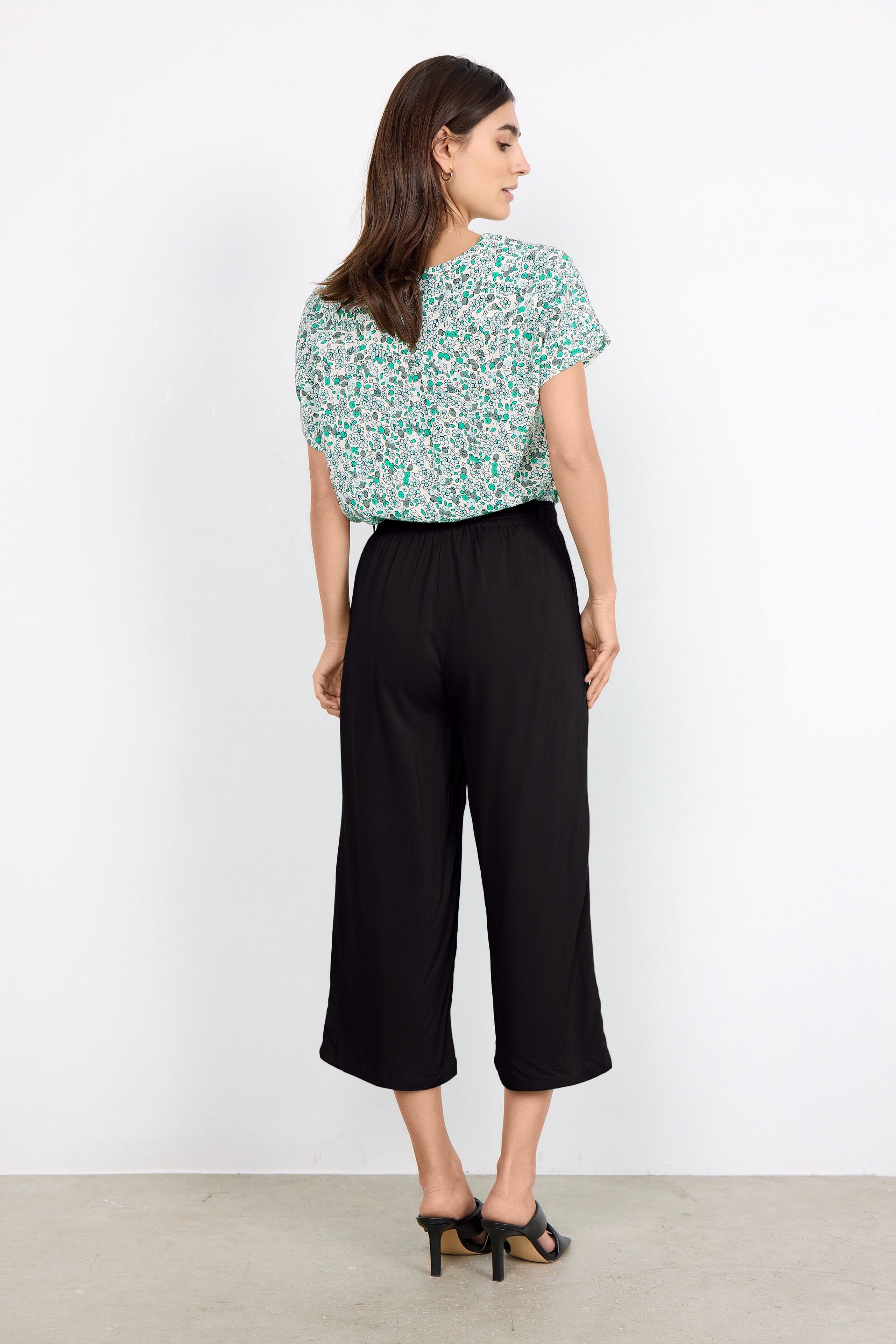 High waist wide leg cropped trousers sales