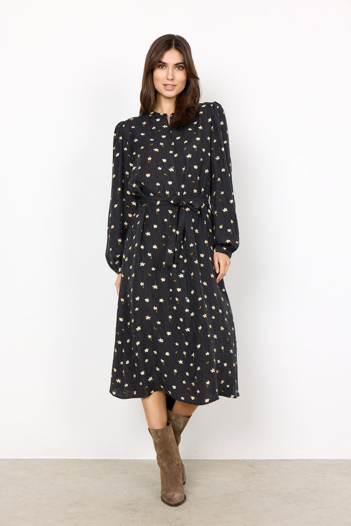 Soya Concept Floral Tie Waist Dress Black Multi