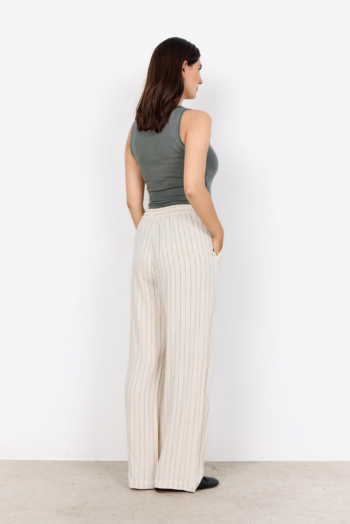 Soya Concept Relaxed Stripe Linen Blend Trousers Black Cream