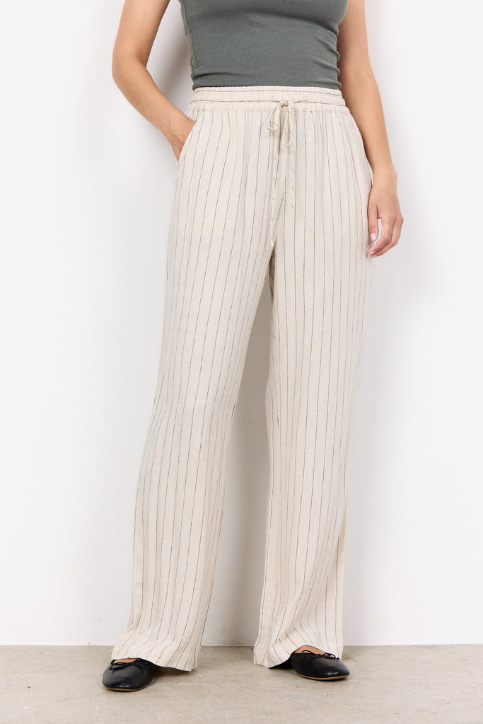 Soya Concept Relaxed Stripe Linen Blend Trousers Black Cream