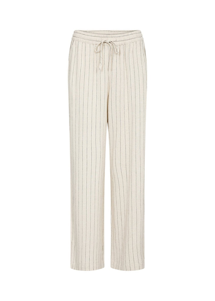 Soya Concept Relaxed Stripe Linen Blend Trousers Black Cream