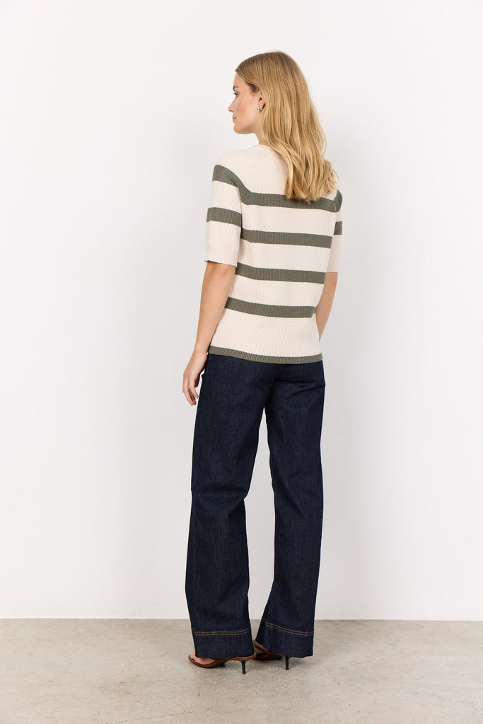 Soya Concept Stripe Light Jumper Khaki Ivory