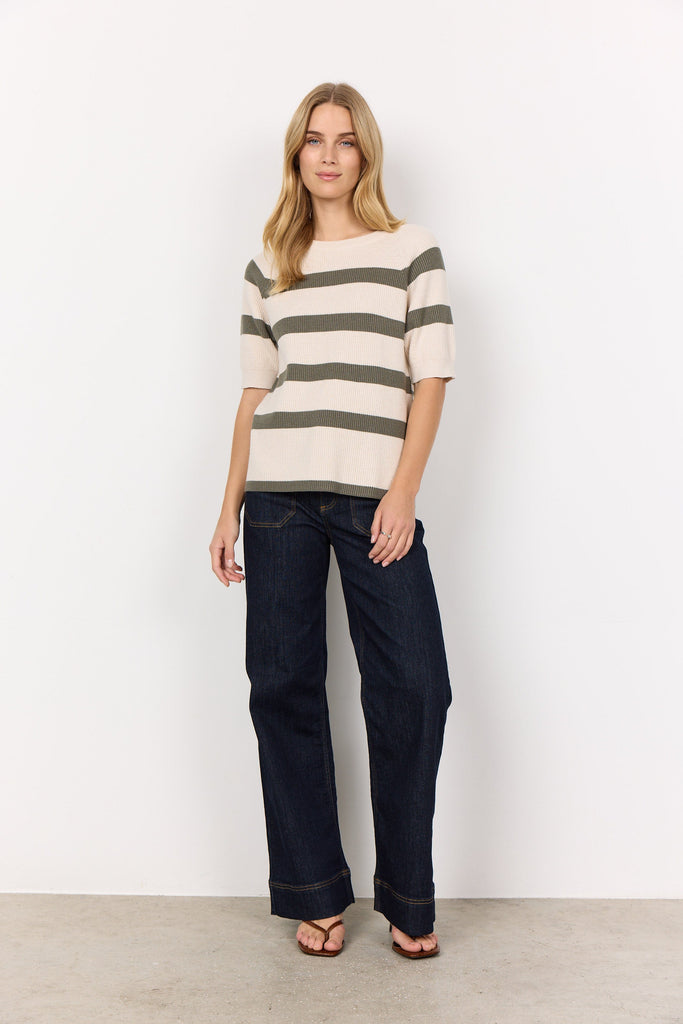 Soya Concept Stripe Light Jumper Khaki Ivory