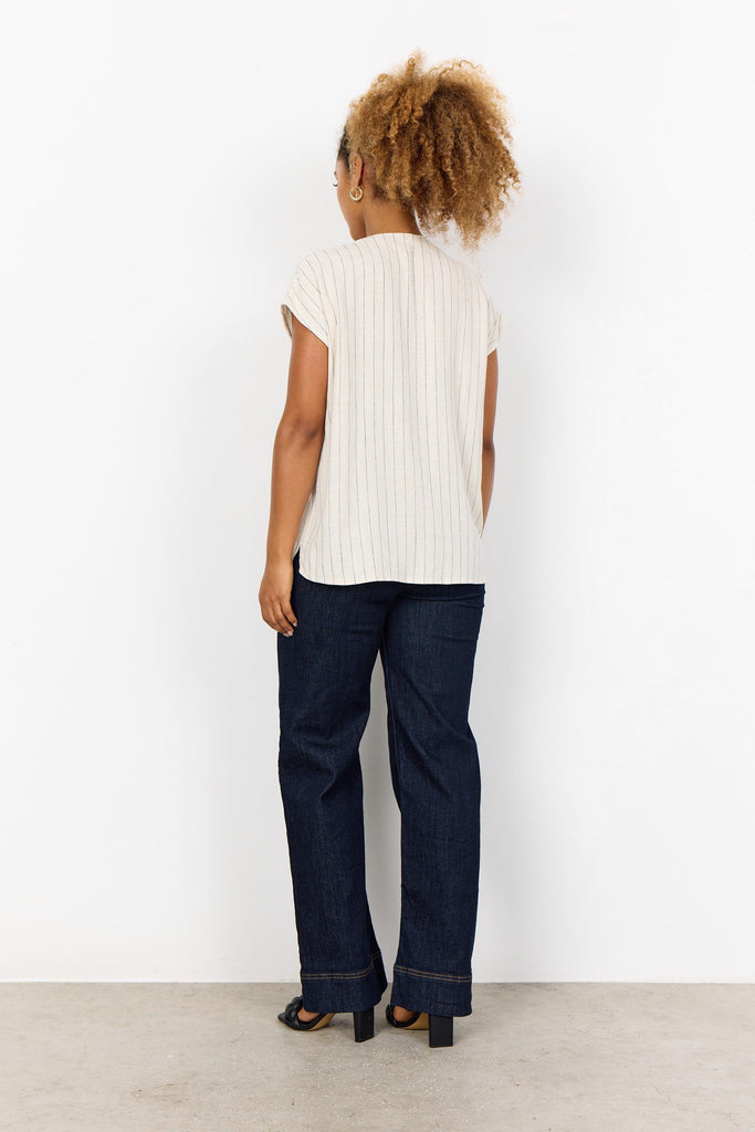 Soya Concept Stripe Linen Top Black Cream