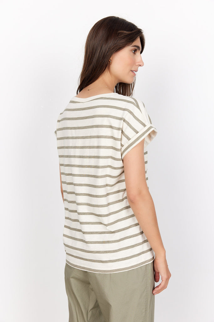 Soya Concept Stripe T Shirt Khaki Ivory